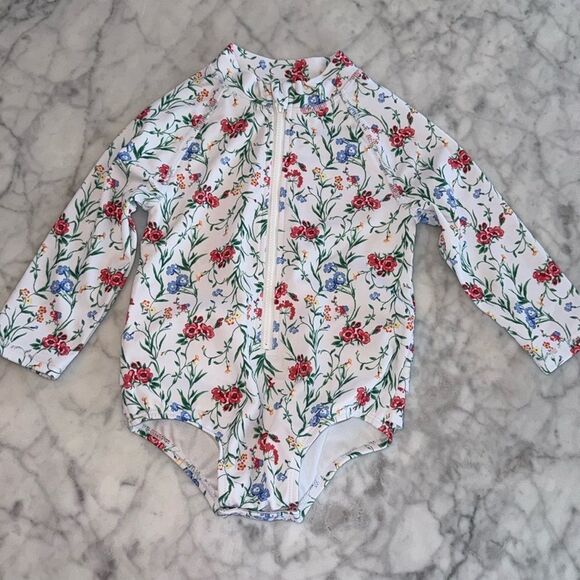 NWOT JANIE AND JACK FLORAL RASH GUARD SWIMSUIT 12/18M - Picture 1 of 10